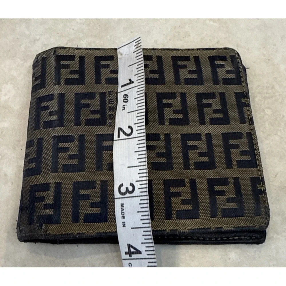 VTG Fendi Zucca‎ Monogram Bifold Logo Wallet Brown Canvas & Leather Italy *See